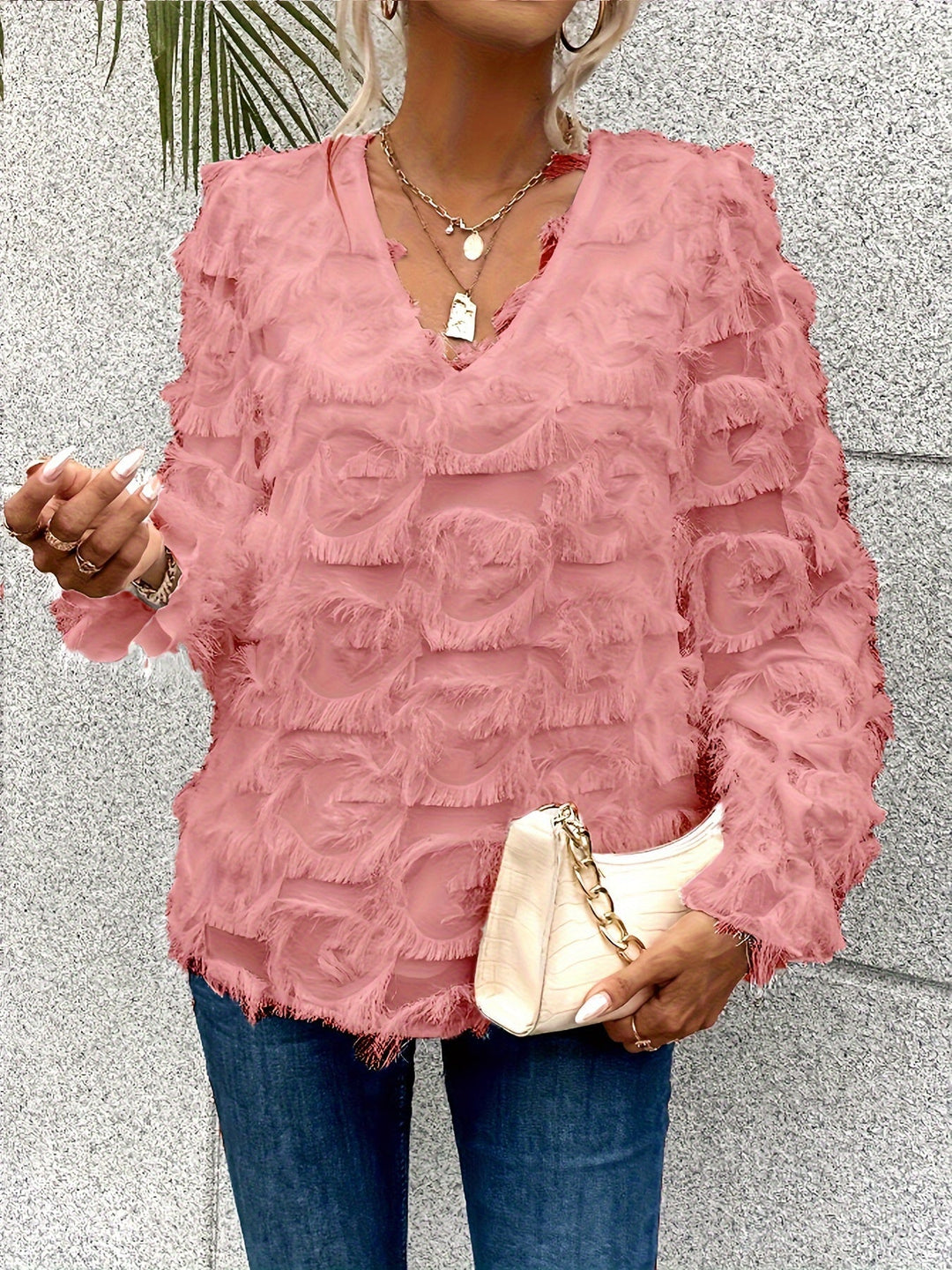 Elegantes Top mit Fransen-details Polyester Stilvoll und Bequem