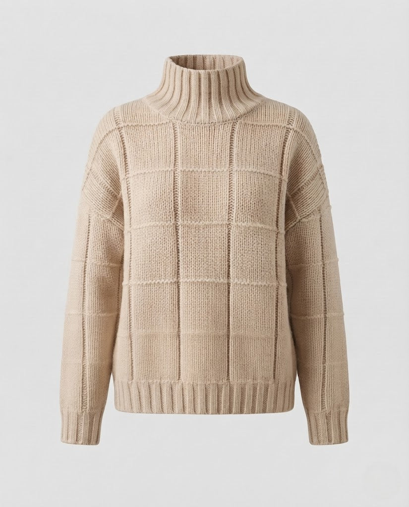 Damen Karierter Feinstrick-Mockneckpullover mit kastiger Oversize-Silhouette Shop Nory