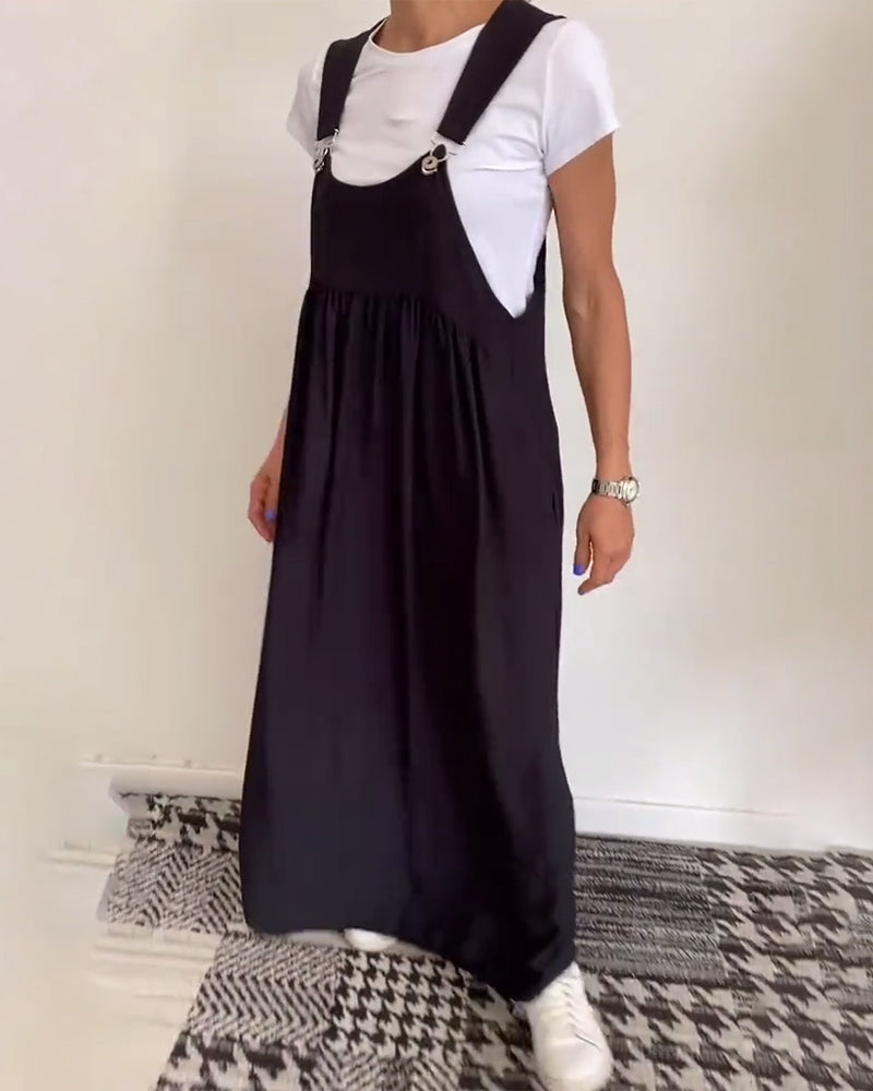 Kleid Lässig Einfarbig Hosenträger