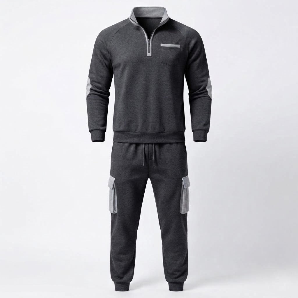 Herren Cargo Jogger Set mit Halb-Zip Sweatshirt, elastischem Taillenband und Klappentaschen Shop Nory