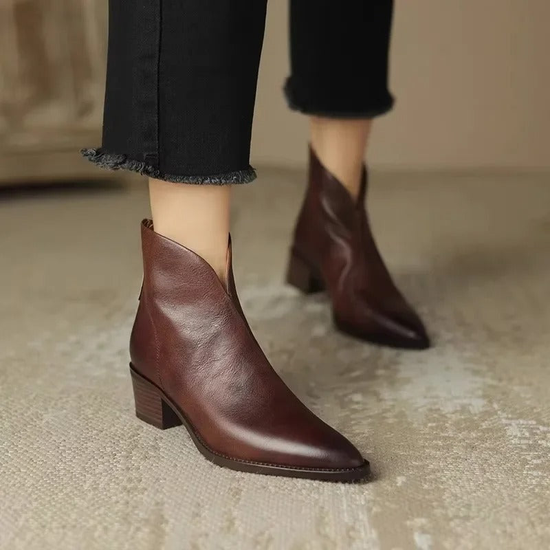 Stiefeletten Echtes Leder Spitzenzehen Mid Blockabsatz Elegante Passform