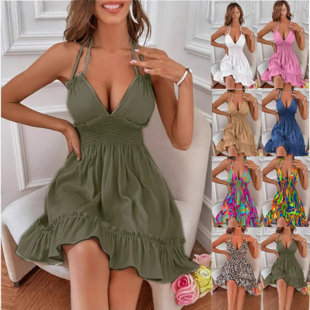 Tiefes V-Seil-Sling-Neckholder-Kleid