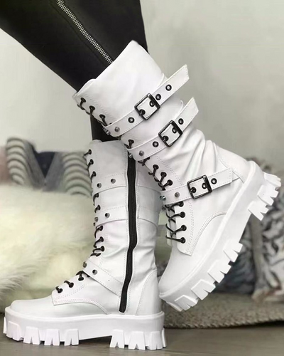 Stiefel Mit Reißverschluss Und Schnallen