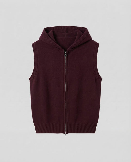 Damen Ärmellose Strickweste mit Kapuze und Reißverschluss Shop Nory