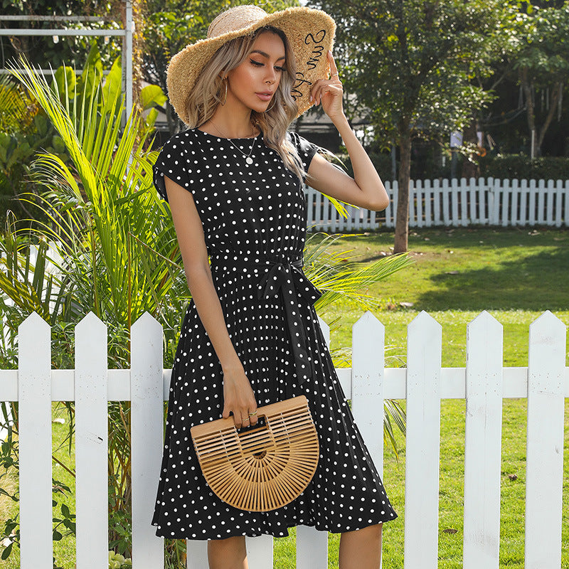 Elegantes Polka Dot Midi Kleid mit Kurzem Ärmel für Damen
