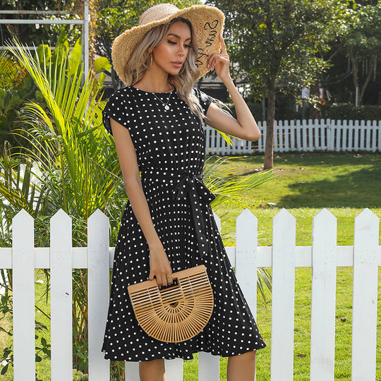 Elegantes Polka Dot Midi Kleid mit Kurzem Ärmel für Damen