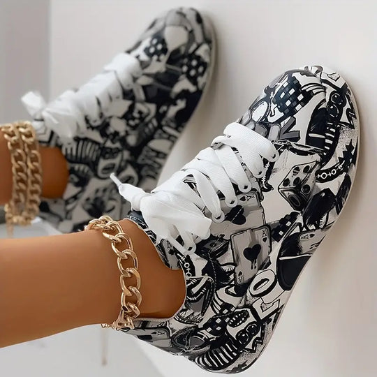 Damen Graffiti Druck Lage Turnschuhe