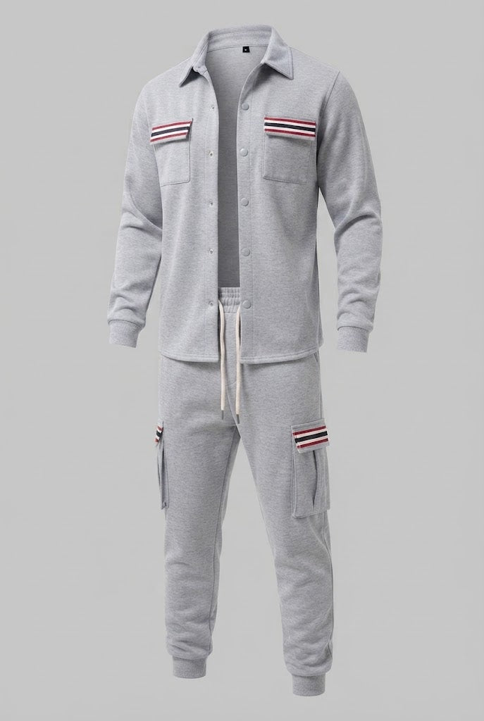Herren-Cargo-Jogginganzug mit Overshirt, Kordelzug und kontrastierenden Klappentaschen Shop Nory