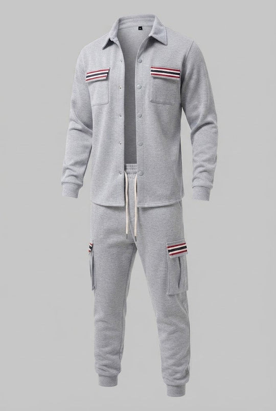 Herren-Cargo-Jogginganzug mit Overshirt, Kordelzug und kontrastierenden Klappentaschen Shop Nory