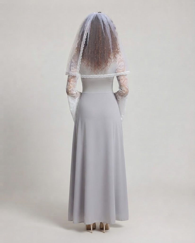 Damen Romantisches Hochzeitskleid mit Spitzenapplikationen und elegantem Schleier Shop Nory
