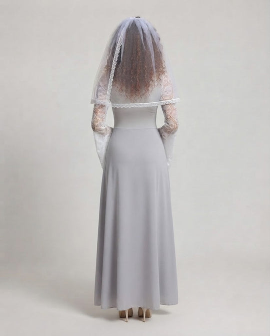 Damen Romantisches Hochzeitskleid mit Spitzenapplikationen und elegantem Schleier Shop Nory