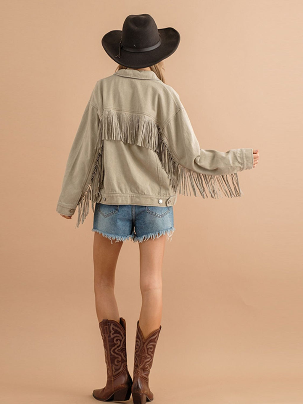 Fransen-Detail Gefallene Schulter Denimjacke