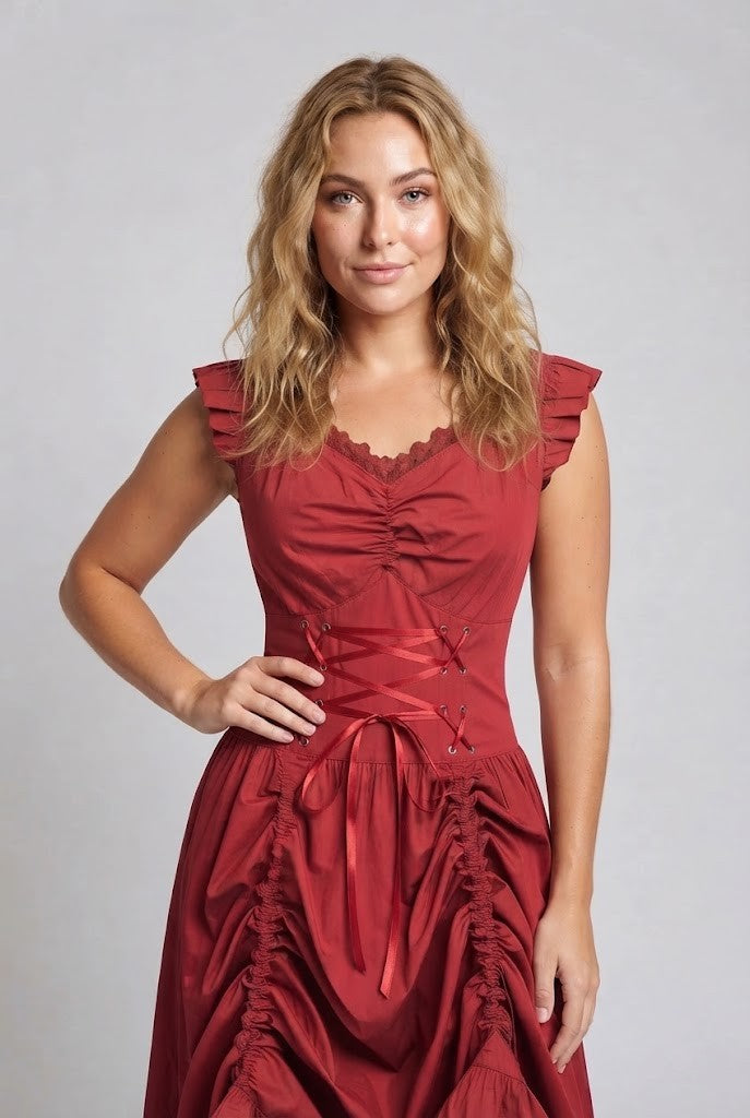 Damen romantisches Kleid mit Rüschendetails und eleganter Schnürung Shop Nory