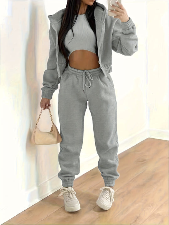Kapuzenjacke & Tanktop & Jogginghose Drei Teilige Satz Outfits