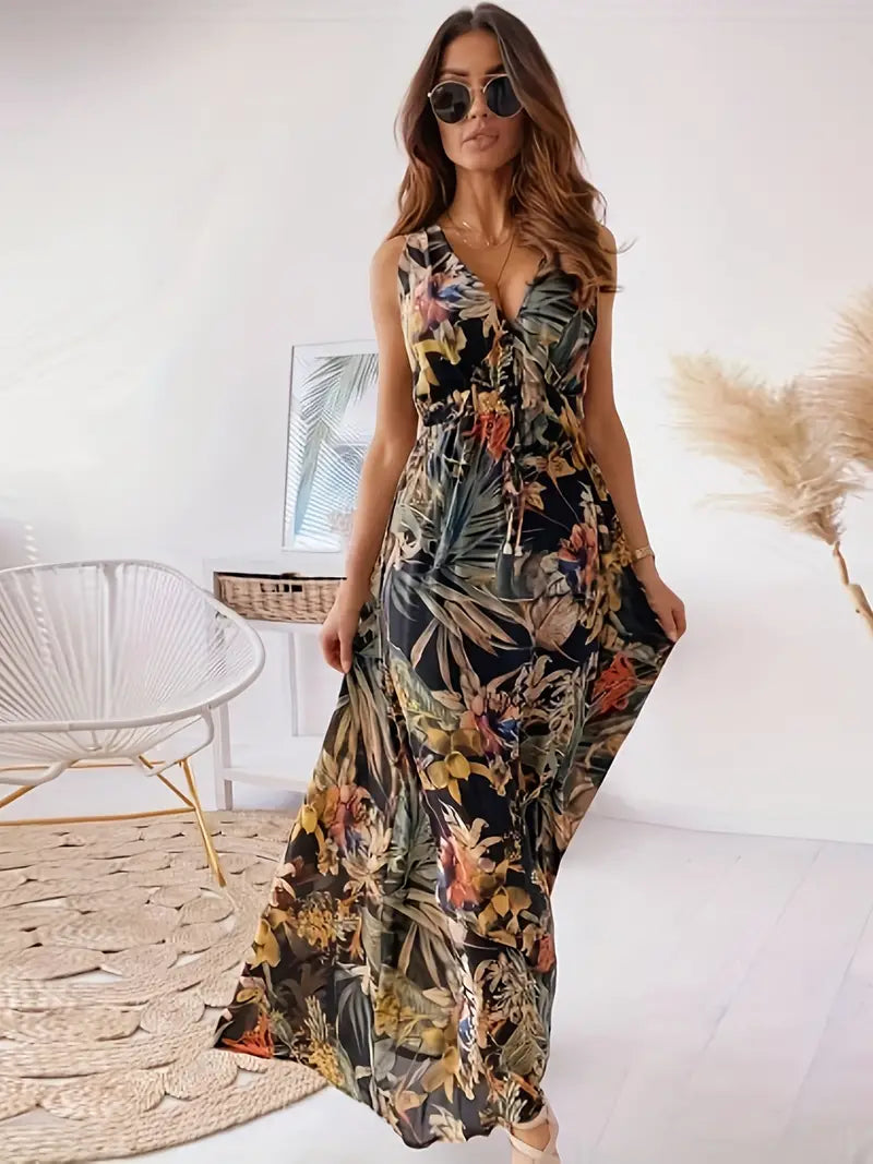 Casual Boho Maxi-Kleid Mit Kordelzug
