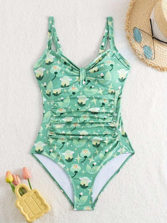 Einteiliger Badeanzug mit Blumen für Frauen