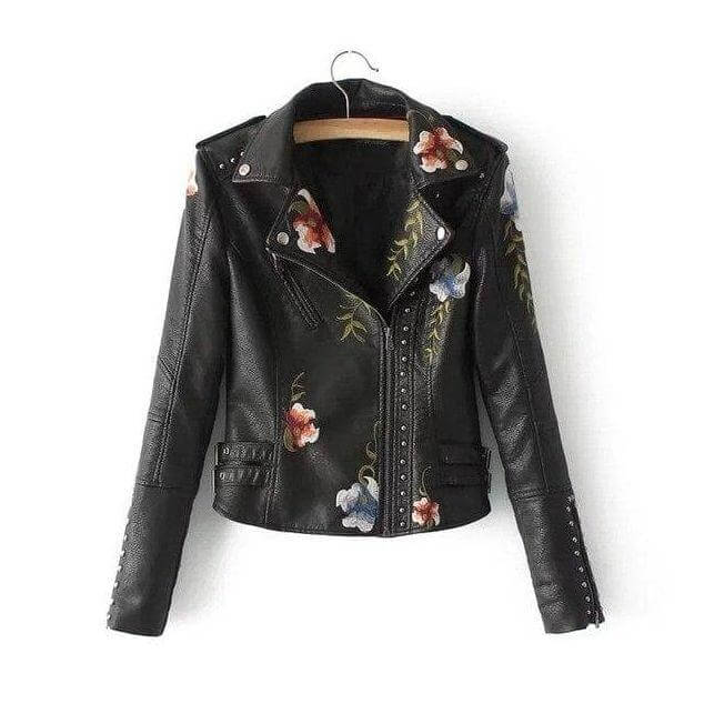 Damen Blumen PU Lederjacke