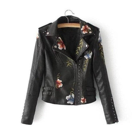 Damen Blumen PU Lederjacke