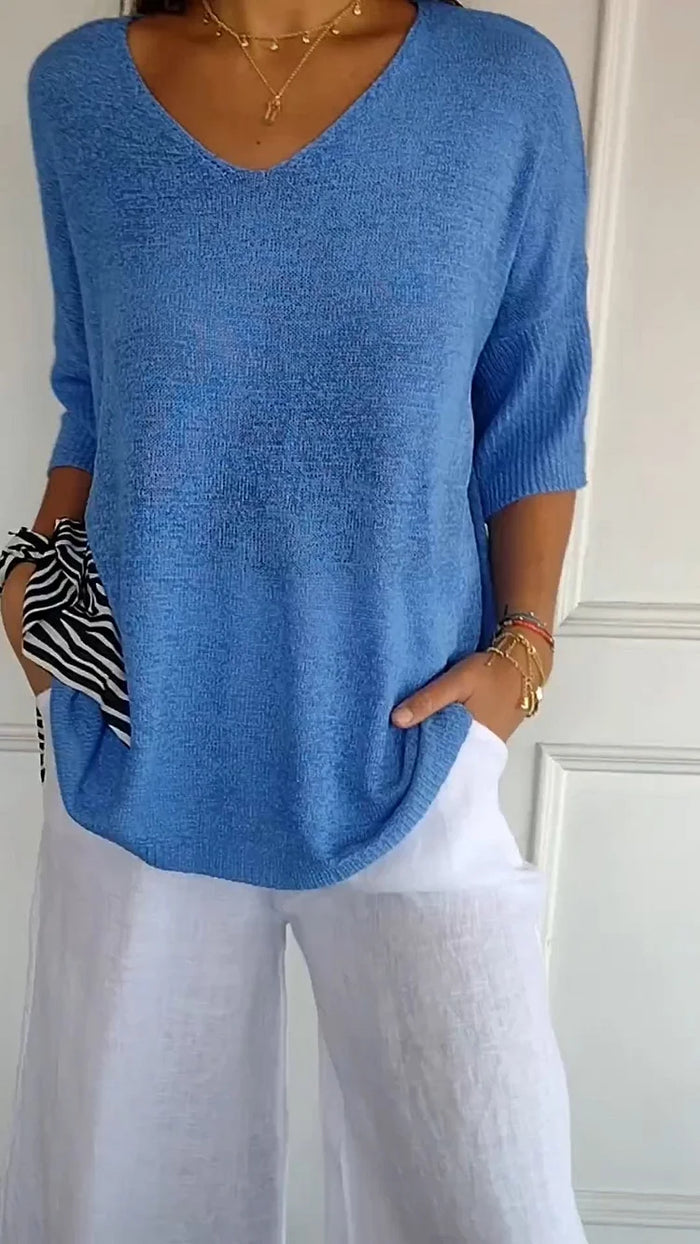 Bequemes Damen Stricktop mit V-Ausschnitt