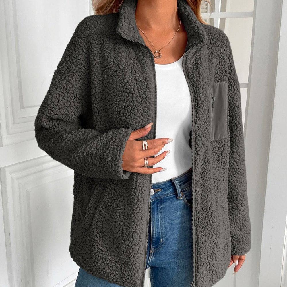 Lässige Winter Zip-Up Fuzzy Jacke für Damen