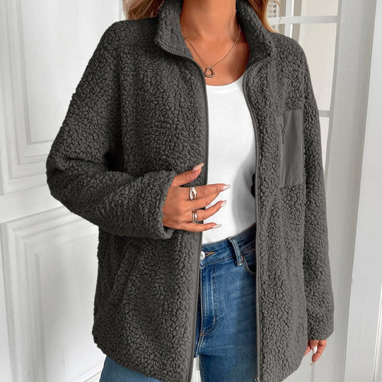 Lässige Winter Zip-Up Fuzzy Jacke für Damen