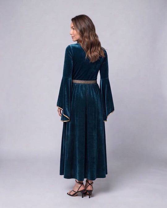 Damen Elegantes Maxikleid mit weit ausgestellten Ärmeln und dekorativem Taillengürtel Shop Nory
