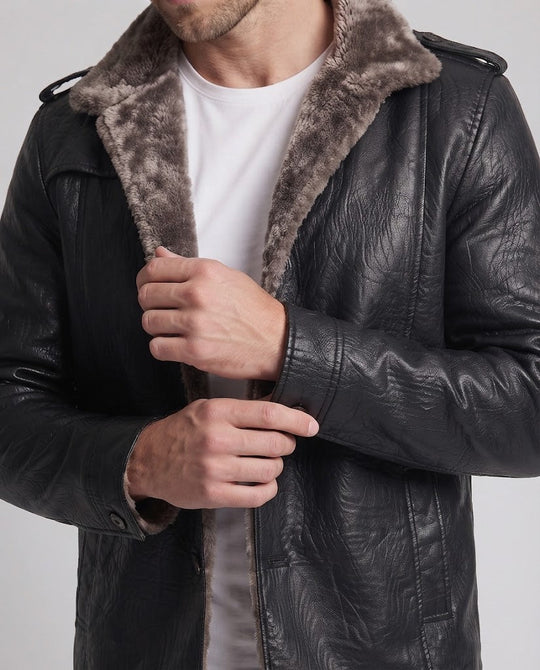 Herren Kunstleder‑Pilotenblouson mit Teddyfleece‑Innenlage und Schulterepauletten Shop Nory