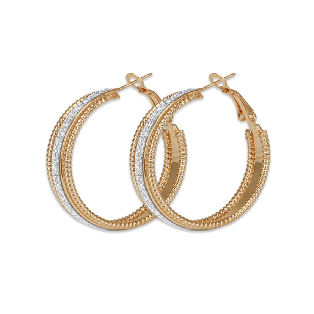 Damen Mittel Goldplattierte Kristall Mittelstange Glänzend Creole Hoop Ohrringe | Shop Nory