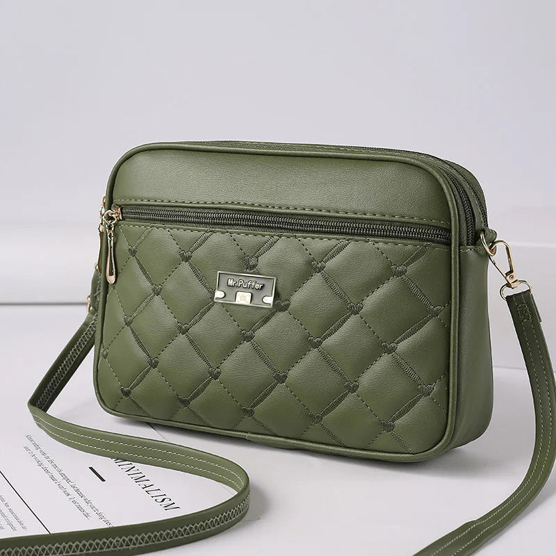 Damen Schultertasche mit Diamantmuster und Reißverschluss