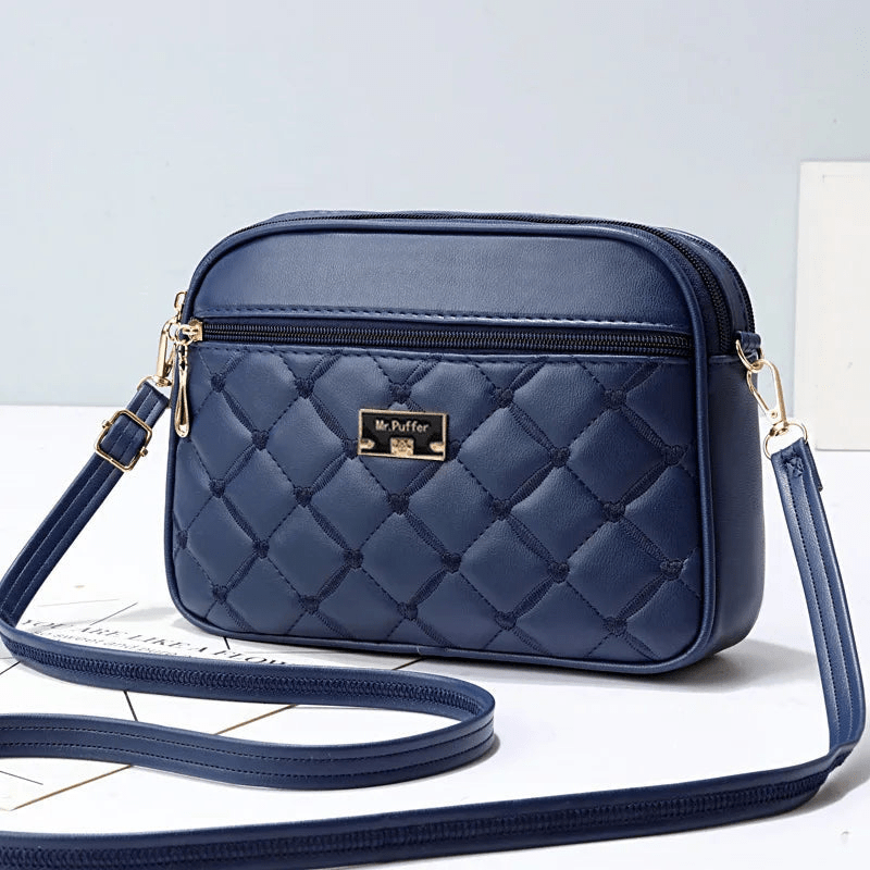 Damen Schultertasche mit Diamantmuster und Reißverschluss