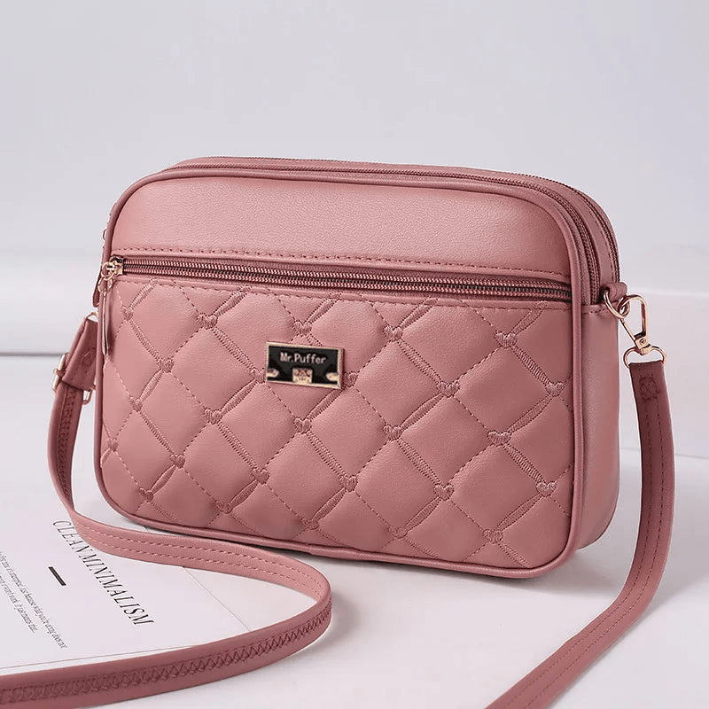 Damen Schultertasche mit Diamantmuster und Reißverschluss