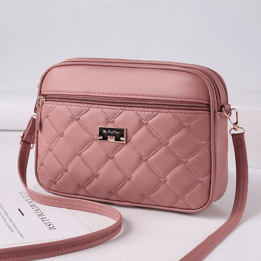 Damen Schultertasche mit Diamantmuster und Reißverschluss