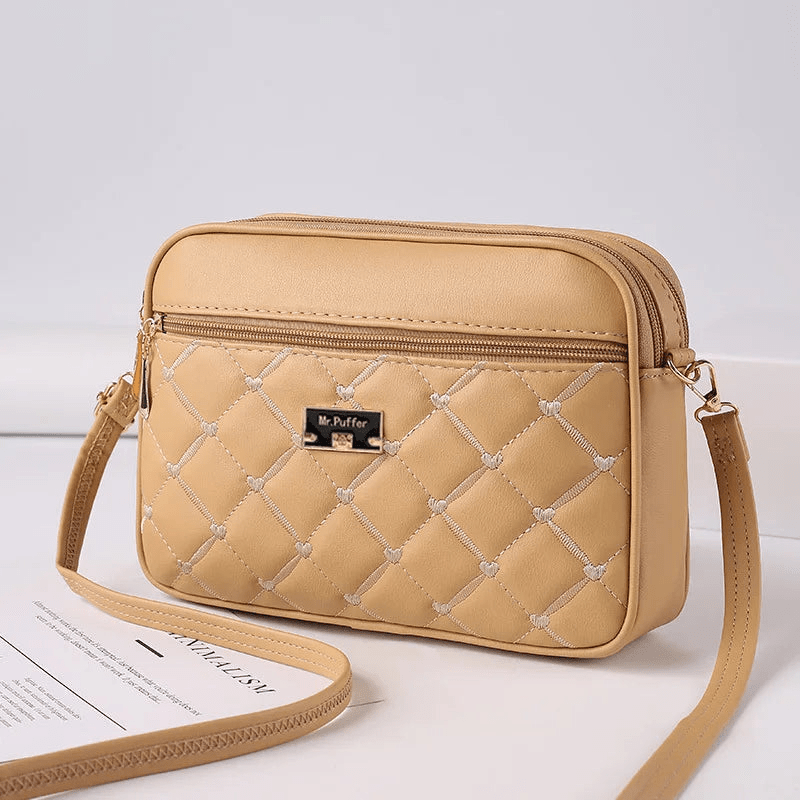 Damen Schultertasche mit Diamantmuster und Reißverschluss