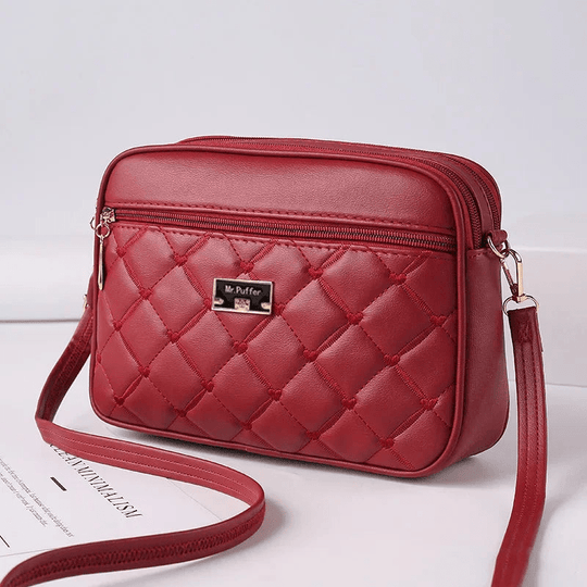 Damen Schultertasche mit Diamantmuster und Reißverschluss