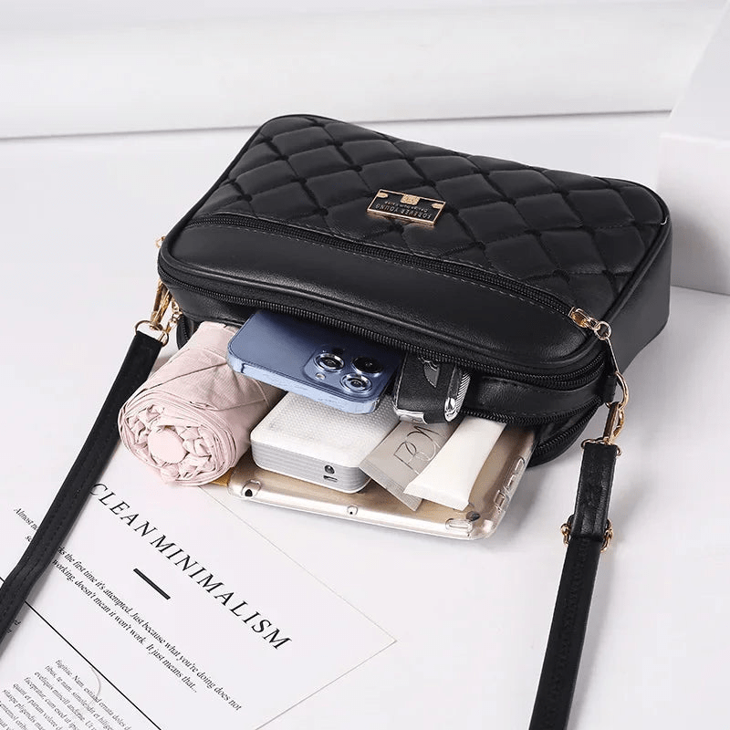 Damen Schultertasche mit Diamantmuster und Reißverschluss