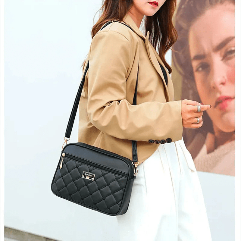 Damen Schultertasche mit Diamantmuster und Reißverschluss