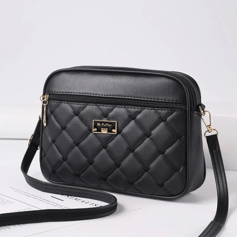 Damen Schultertasche mit Diamantmuster und Reißverschluss