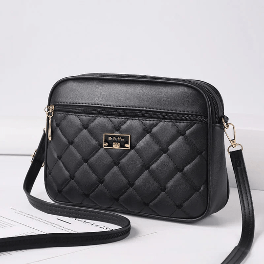 Damen Schultertasche mit Diamantmuster und Reißverschluss