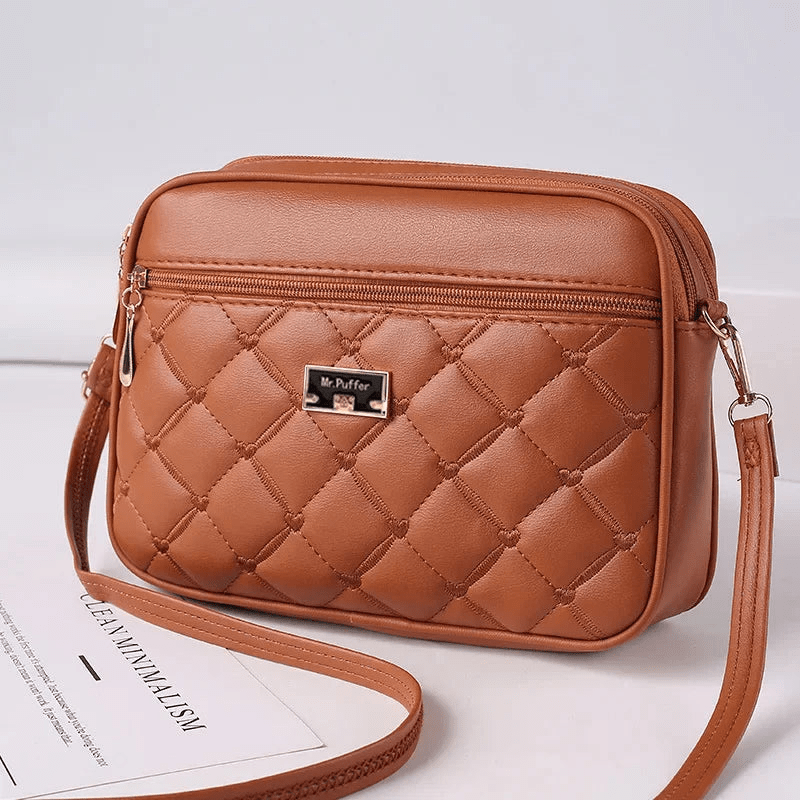 Damen Schultertasche mit Diamantmuster und Reißverschluss