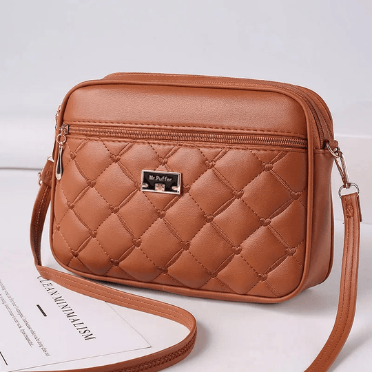Damen Schultertasche mit Diamantmuster und Reißverschluss