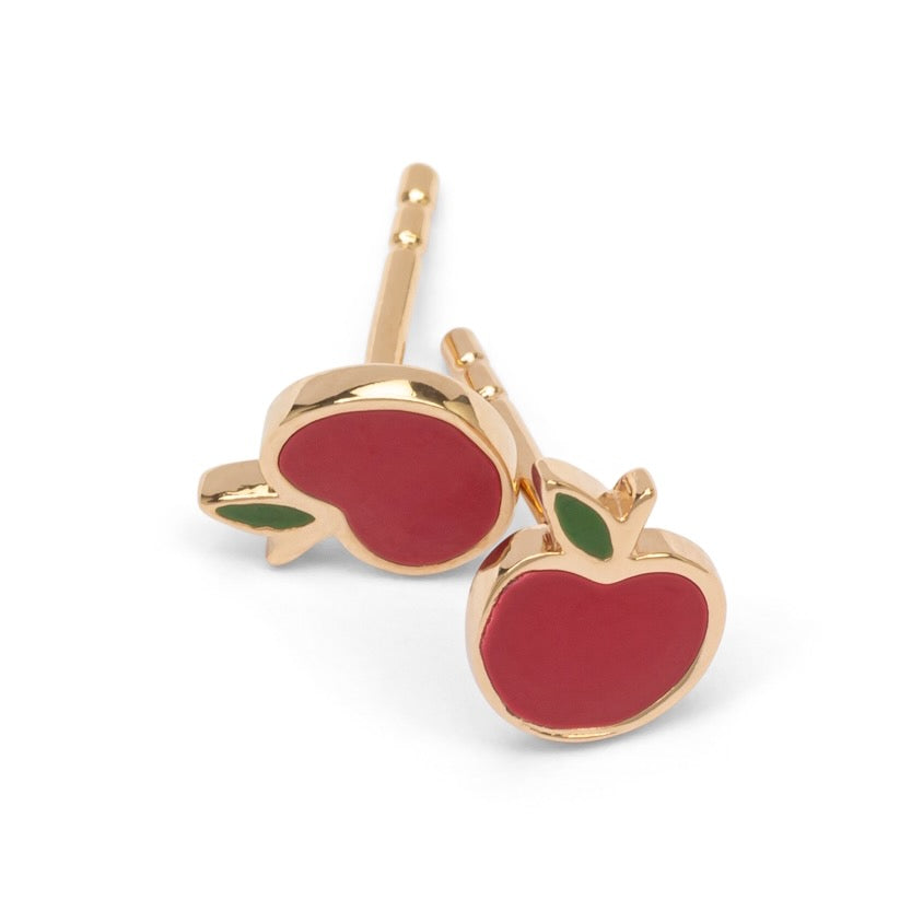Roter Apfel Ohrstecker vergoldet - Apfel Ohrringe für Kinder | Shop Nory