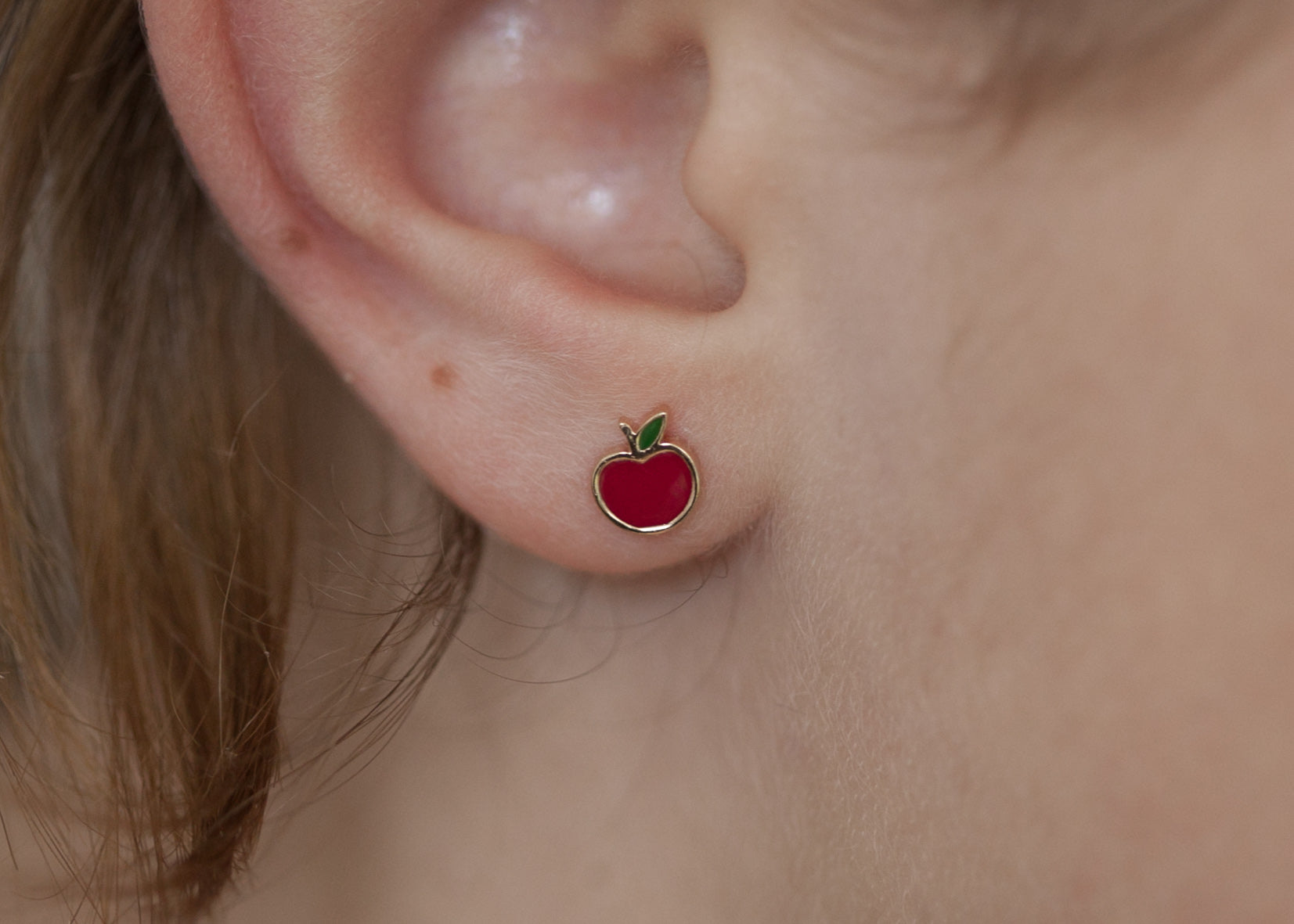 Roter Apfel Ohrstecker vergoldet - Apfel Ohrringe für Kinder | Shop Nory
