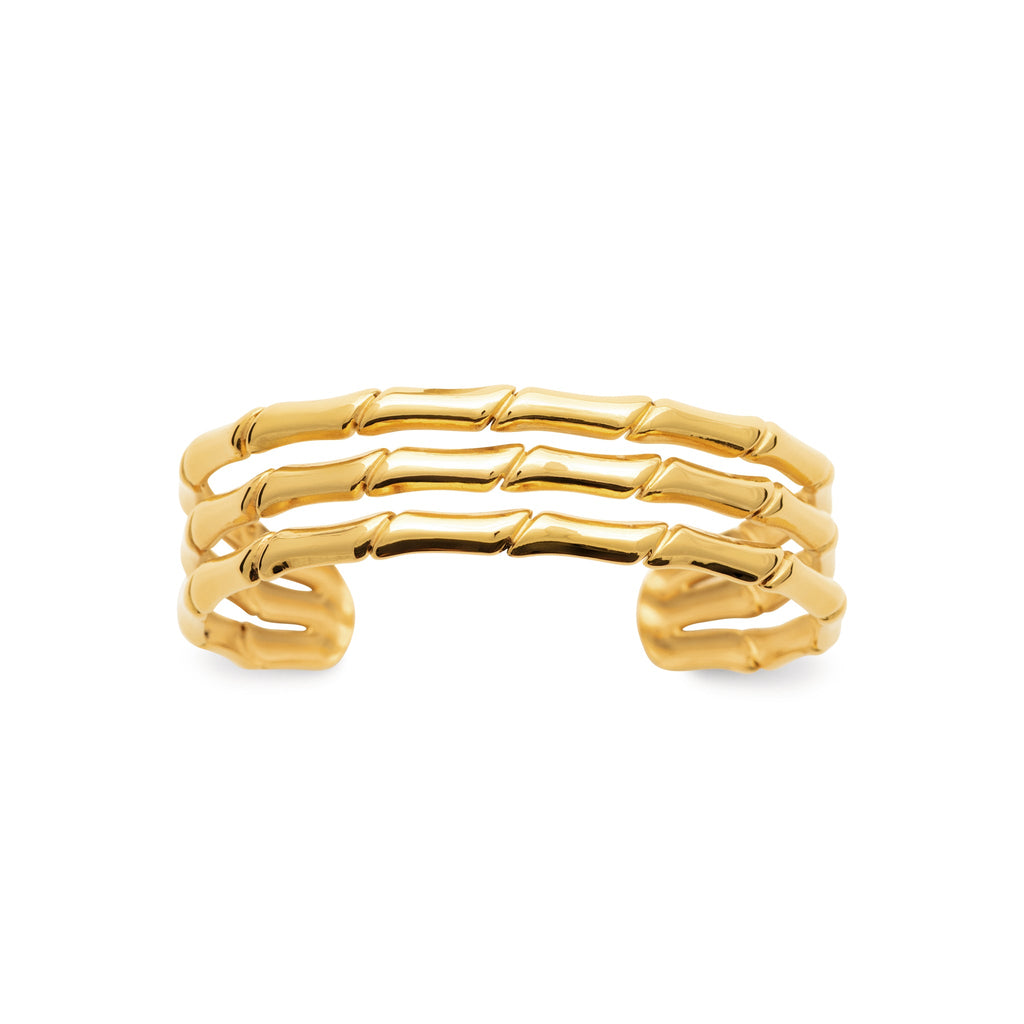 Goldfarbener Edelstahl Armreif – Bambus-Design, verstellbarer Triple-Armreif, wasserfest & langlebig | Shop Nory