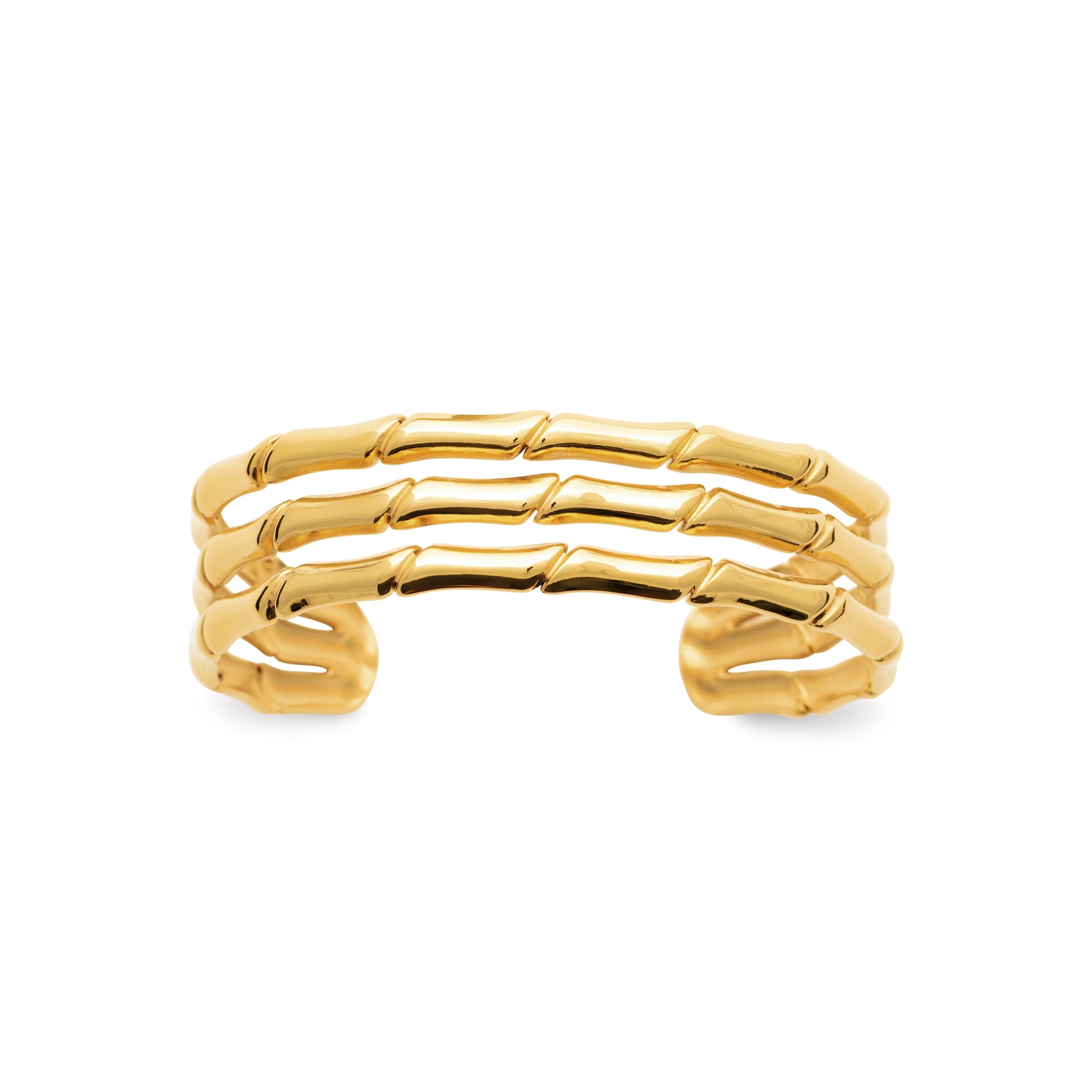 Goldfarbener Edelstahl Armreif – Bambus-Design, verstellbarer Triple-Armreif, wasserfest & langlebig | Shop Nory