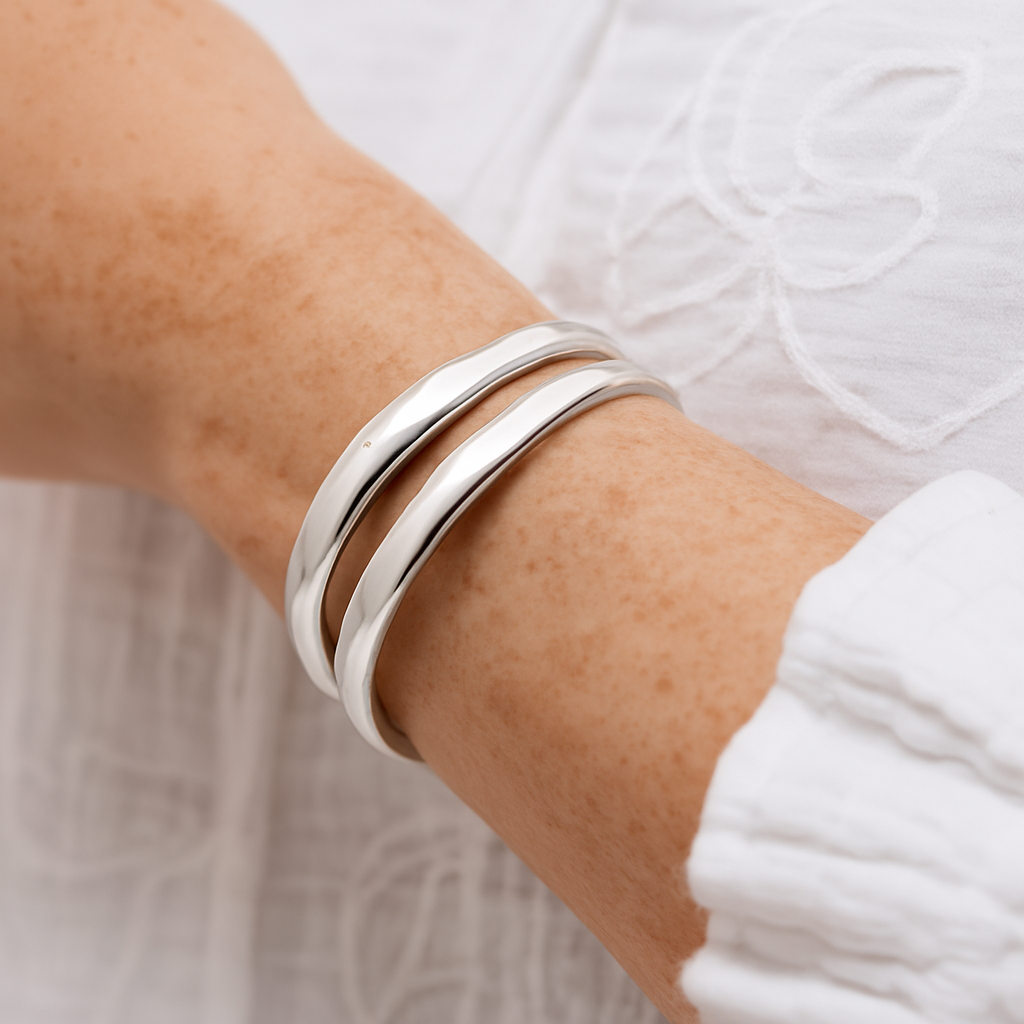 Edelstahlarmreif – silber – Doppelreif, wasserdicht & hypoallergen | Shop Nory