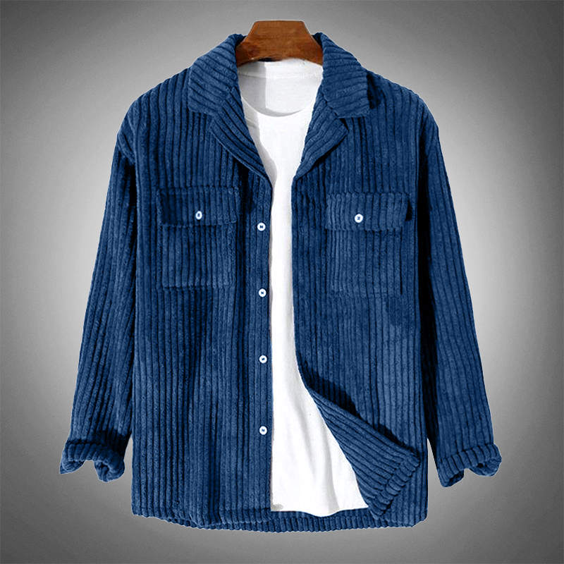 Stilvolles Dunkelblaues Lässiges Corduroy Herbst Overshirt für Männer