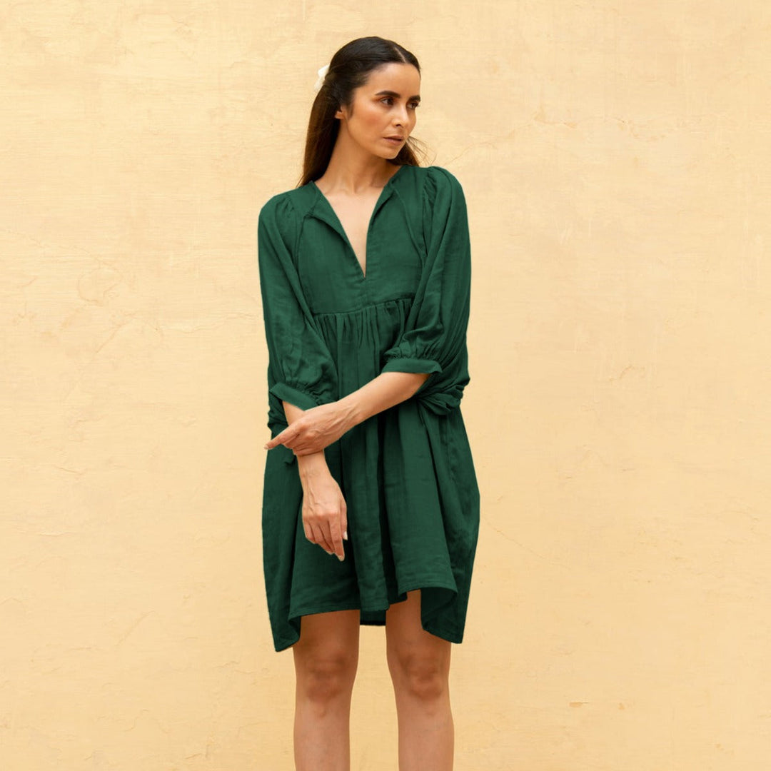 Sommer Frauen solide Farbe große Größe Laterne Ärmel Kleid