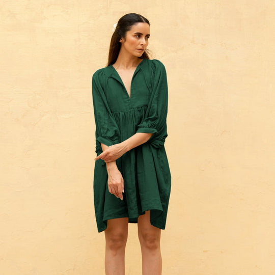 Sommer Frauen solide Farbe große Größe Laterne Ärmel Kleid