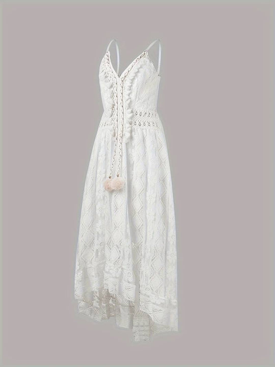boho-maxi-sommerkleid mit spaghettiträgern und v-ausschnitt