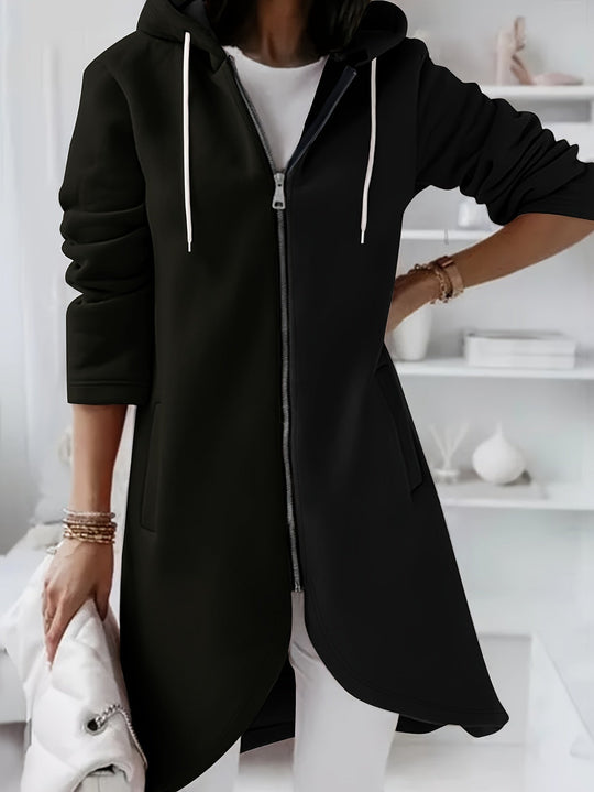 Shopnory | Reißverschluss Kordelzug Midi Kapuzenjacke